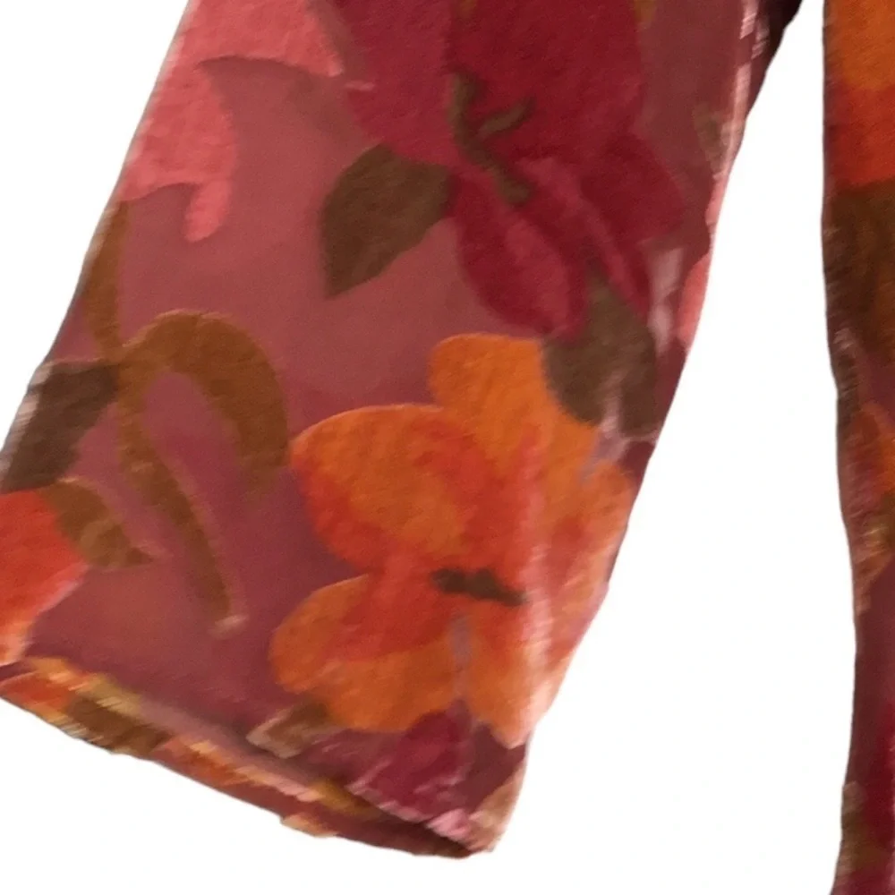 Floral Burn Out Woman’s Open Front Long Sleeve Jacket Top Kimono Cardigan - Picture 2 of 4